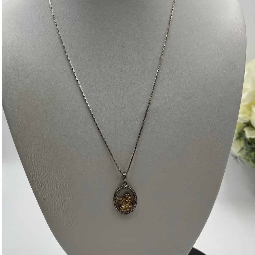 Ross Simons Guardian Angel Sterling Silver Gold Vermeil Cherub Pendant necklace